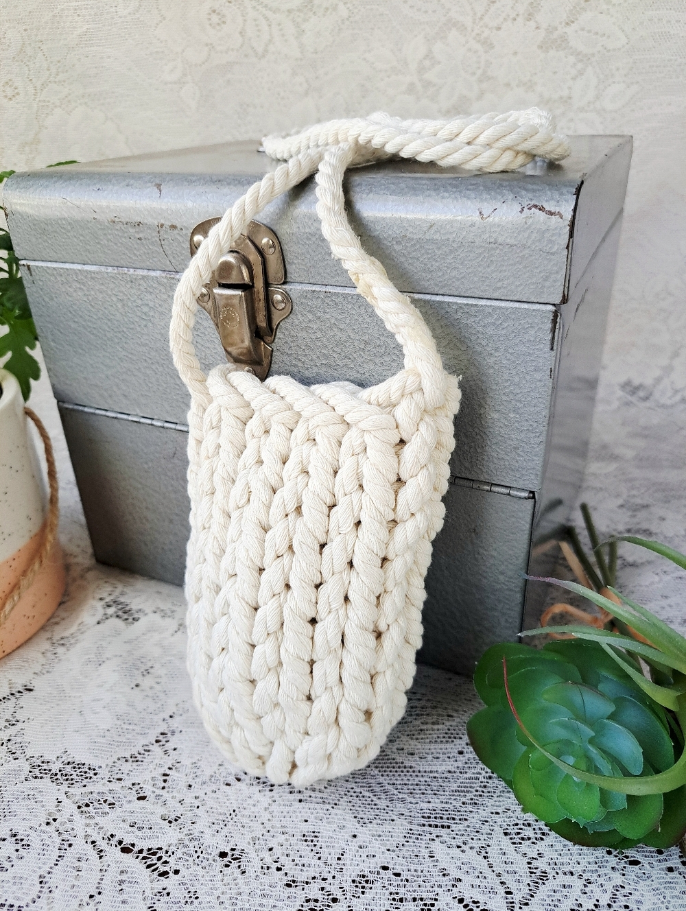 Handmade Crochet Water Bottle Holder/Cozy Ivory - Add To Bundle